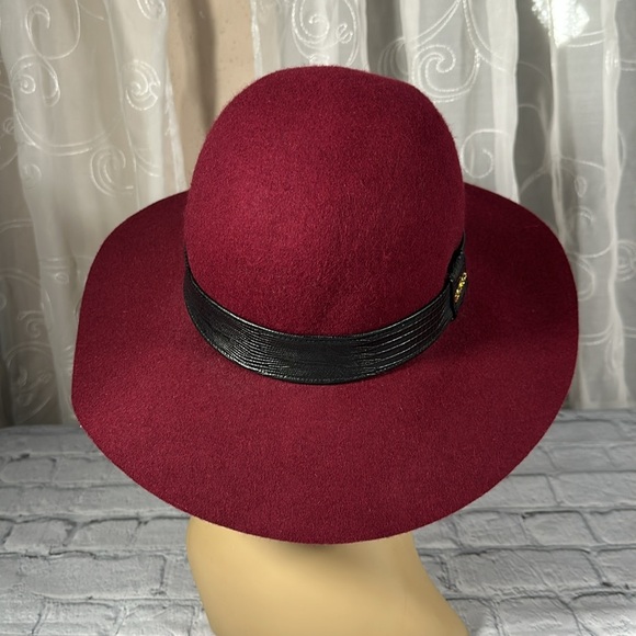 Bebe Burgundy Wine Wool Felt Wide Brim Fedora Hat Women's One Size - Picture 5 of 14